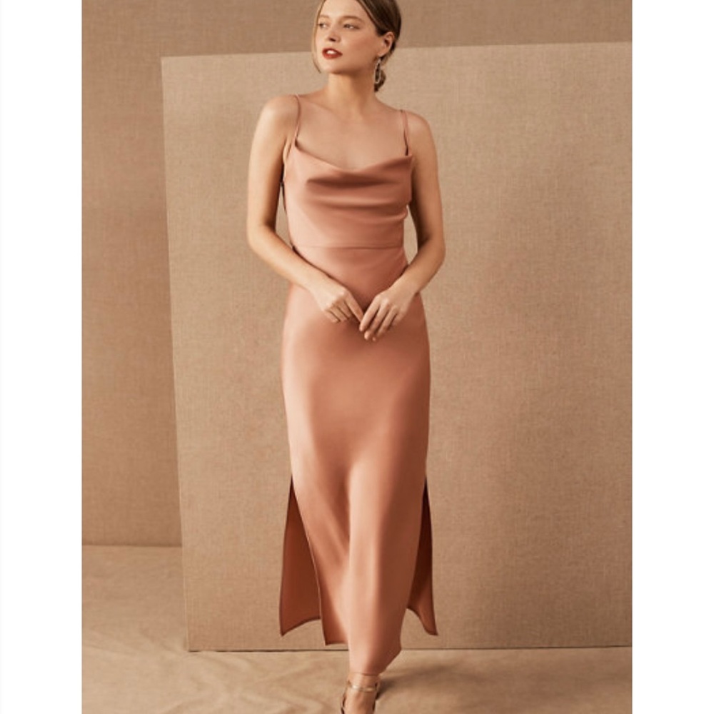 BHLDN Cali Satin Charmeuse Midi Dress in Sedona Sunset